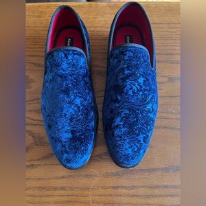Men's Blue Velvet Embossed Slip-On Loafers Size 11